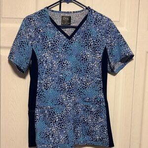 Cherokee i-Flex: Navy Blue, White, and Teal Scrub Top